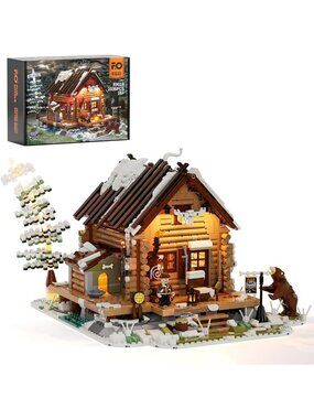 Retro Wooden Cabin Building Set with LED Light - 2036 Pcs Construction Model for